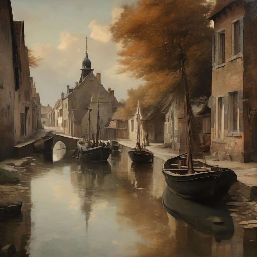 Γαλλικό τοπίο με κανάλια και ιστορική αρχιτεκτονική, διακριτικά χρώματα, ηρεμία, σύγχροννη τέχνη, μεγάλοι δημιουργοί.